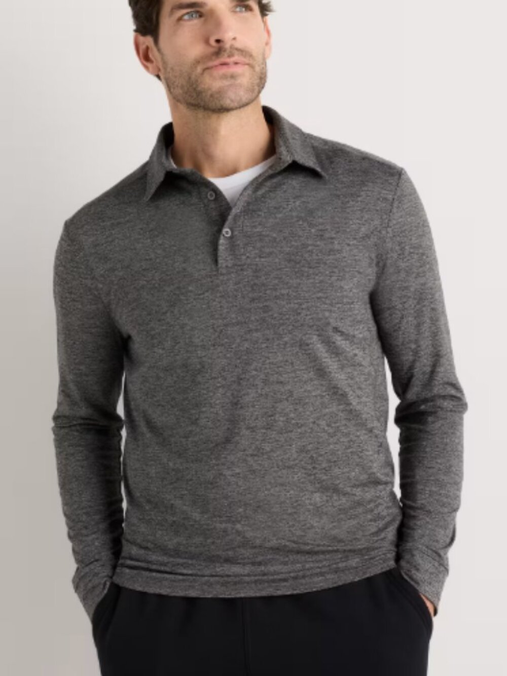 Quince Flowknit Breeze Performance Long Sleeve Polo Charcoal - Small